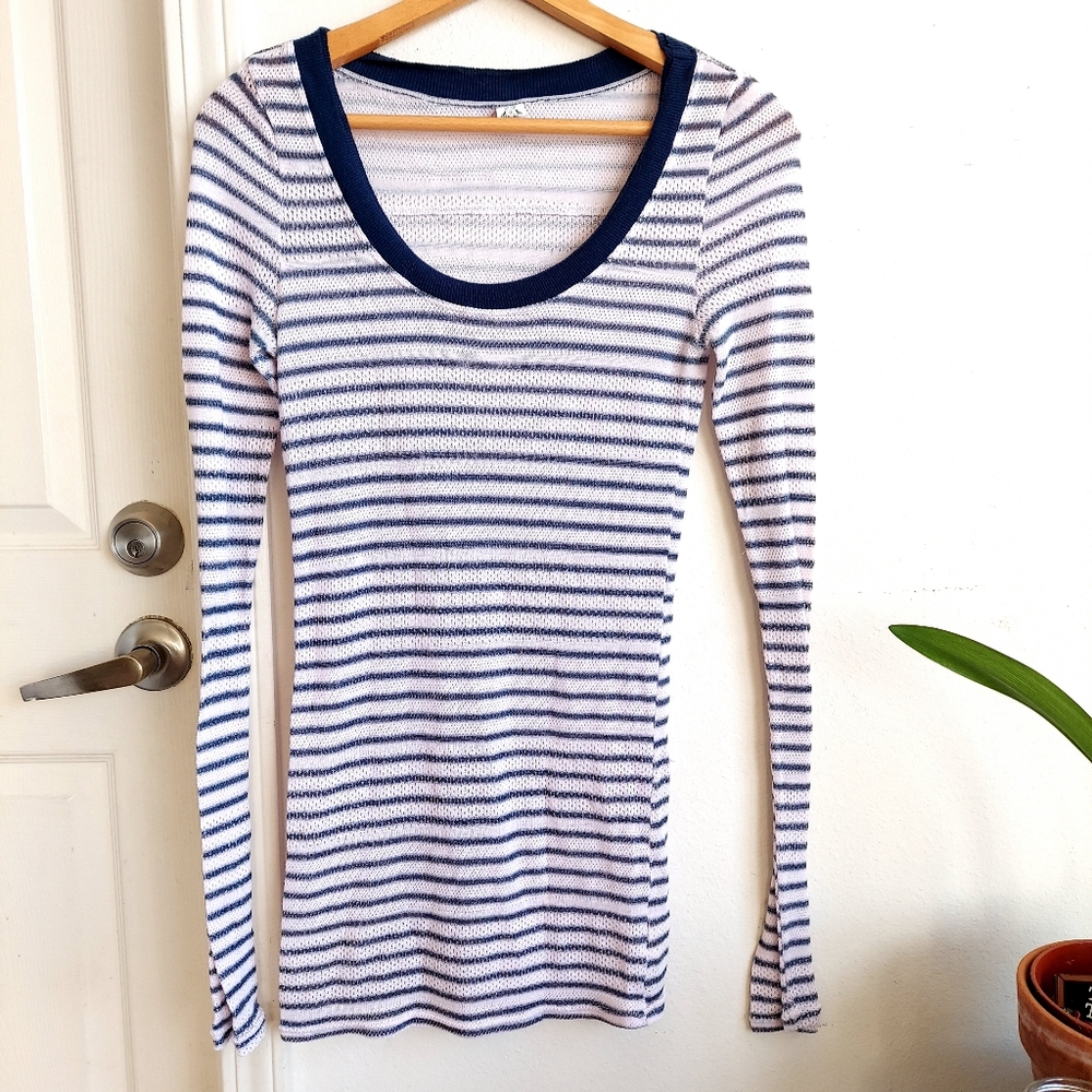 Free people white stripe long sleeve blouse small